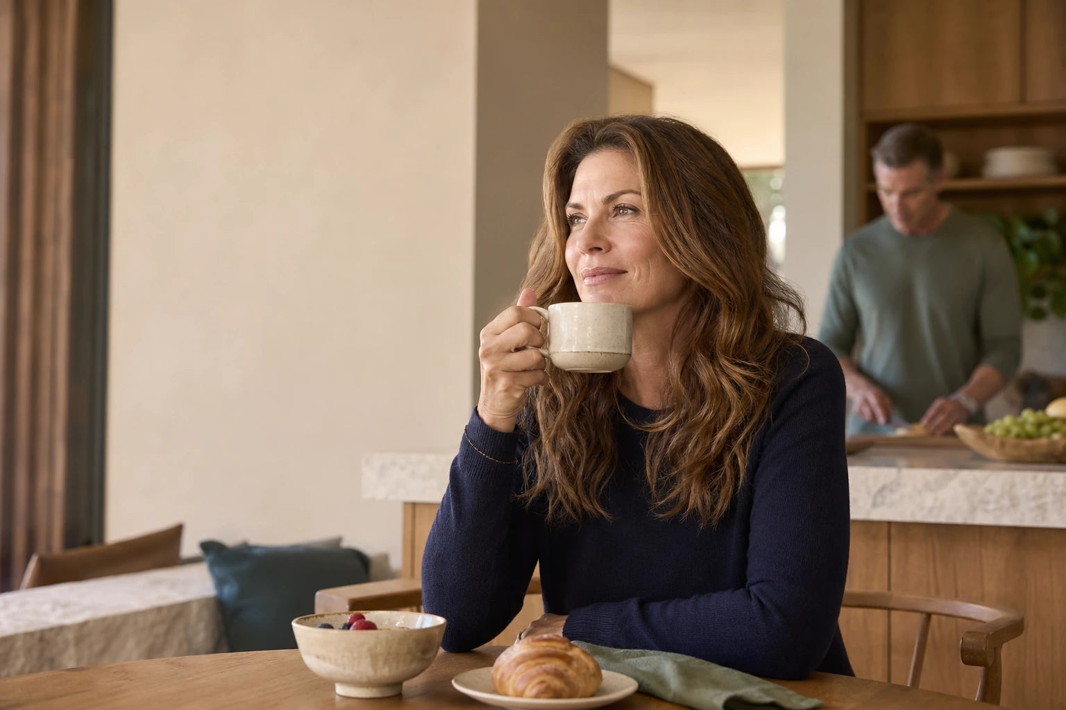 Woman enjoying coffee at home